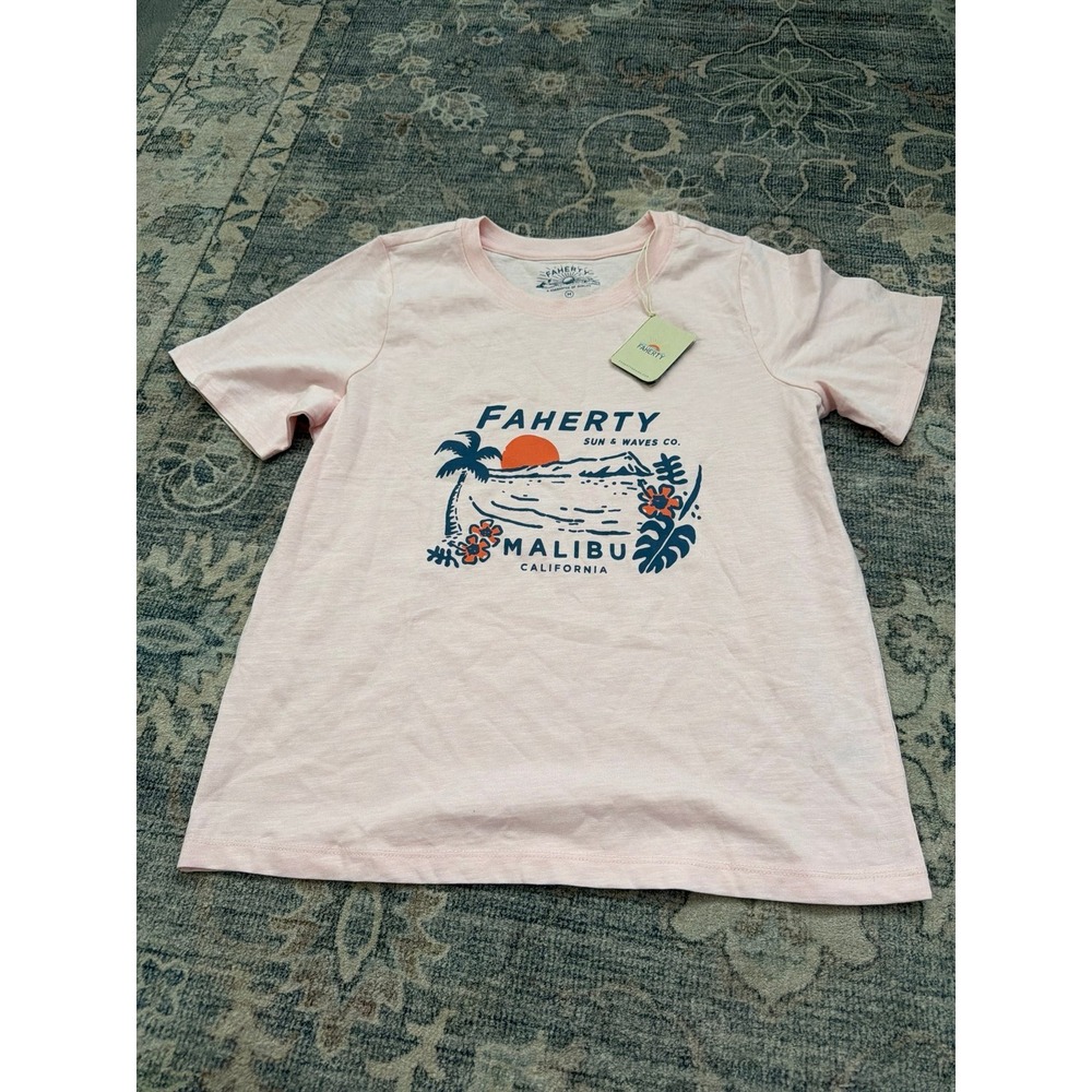 Faherty Malibu Short Sleeve Crew Tee Shirt Pearl Pink
